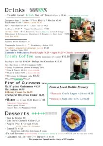 Drinks and Desserts menu | Irish Potato Cake Company